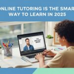 Student engaged in a live online tutoring session for IGCSE, A Level, and SAT, bright and modern study setup