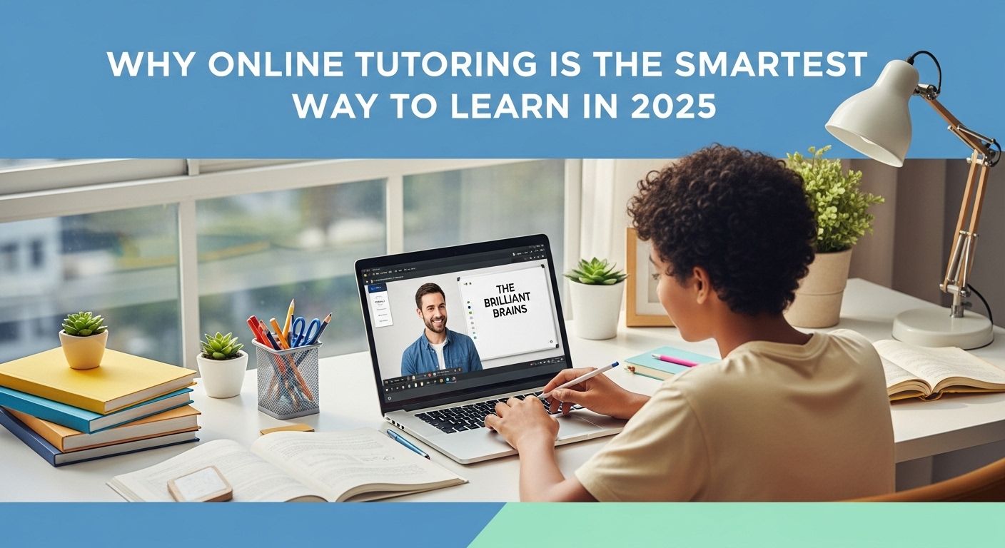 Student engaged in a live online tutoring session for IGCSE, A Level, and SAT, bright and modern study setup